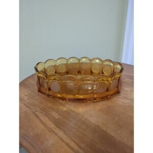 Vintage Fostoria Amber Oval Glass Coin Pattern Bowl